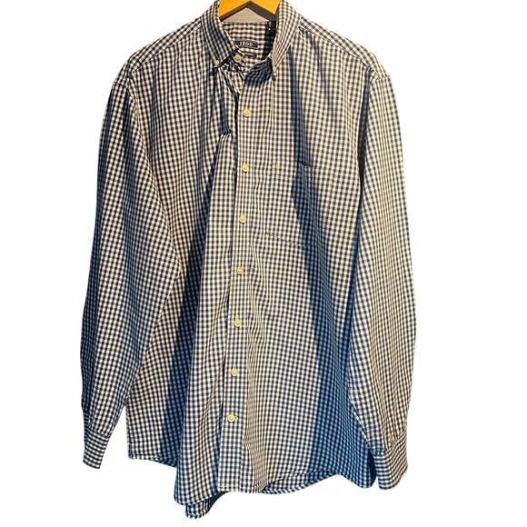 IZOD Long Sleeved Button Down Shirt Size XLT Blue White Check Work Office - Picture 1 of 5